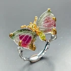 AAA Gems carving Natural Tourmaline Ring 925 Sterling Silver Size 7.75 /R471109