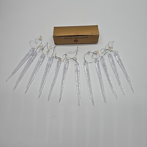 Vintage Box Set Of 12 Clear Tripoint Shimmer Shine Icicle Ornaments 6" F03-3786 - Picture 3 of 15