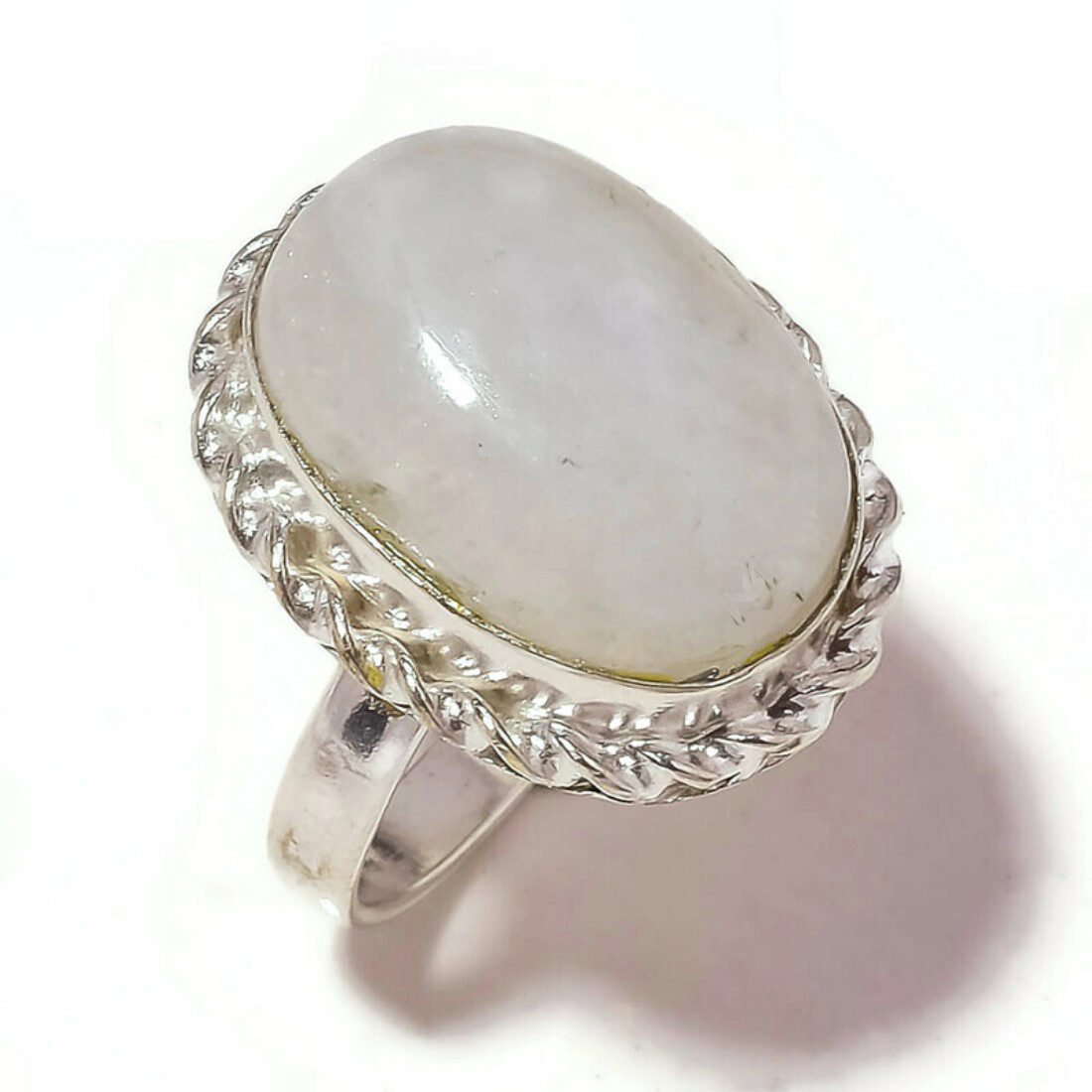 Awesome White Moonstone Cabochon Oval Gemstone Handmade Rope Bezel Ring US-8