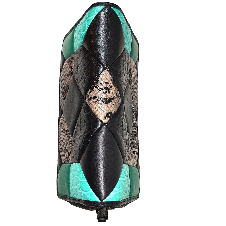 Cartera Coach Cuero Acordeón Sobre Cremallera Serpiente Retazos Marrón Verde Azulado Foto 4 de 4