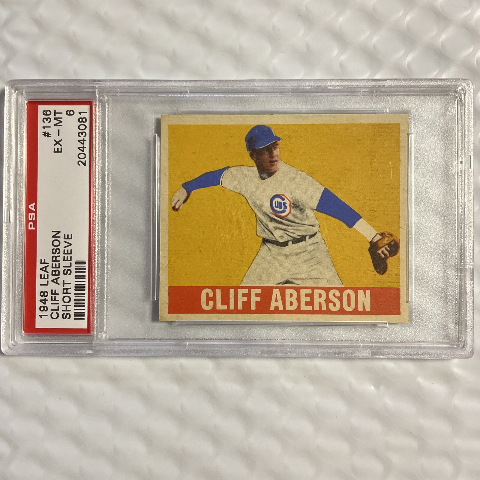 Cliff Aberson - 1948 LEAF #136 - RARE SHORT SLEEVE VARIATION PSA 6