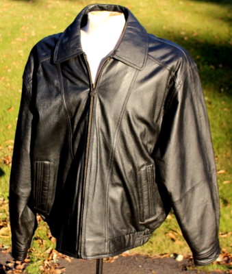 Members Only Black Label Leather Jacket Mens XL Full Zip Bomber