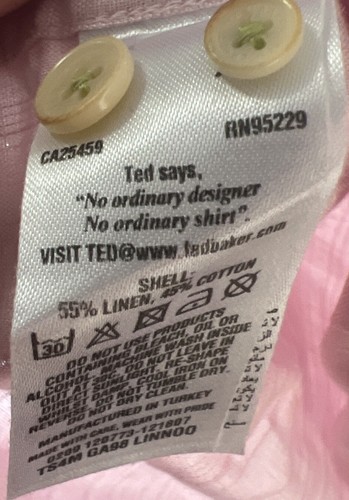 Ted Baker London Designer Linen Button Down Shirt Mens Pink Size 5 MED FREE SHIP - Picture 6 of 6