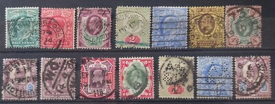 Großbritannien 1902 King Edward VII 14 Werte gebraucht mit 3 Perfins