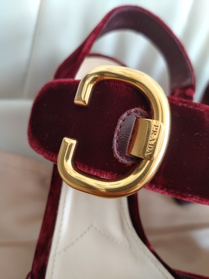 Prada Burgundy Velvet Velour Platform Slingback Sandals Heels 