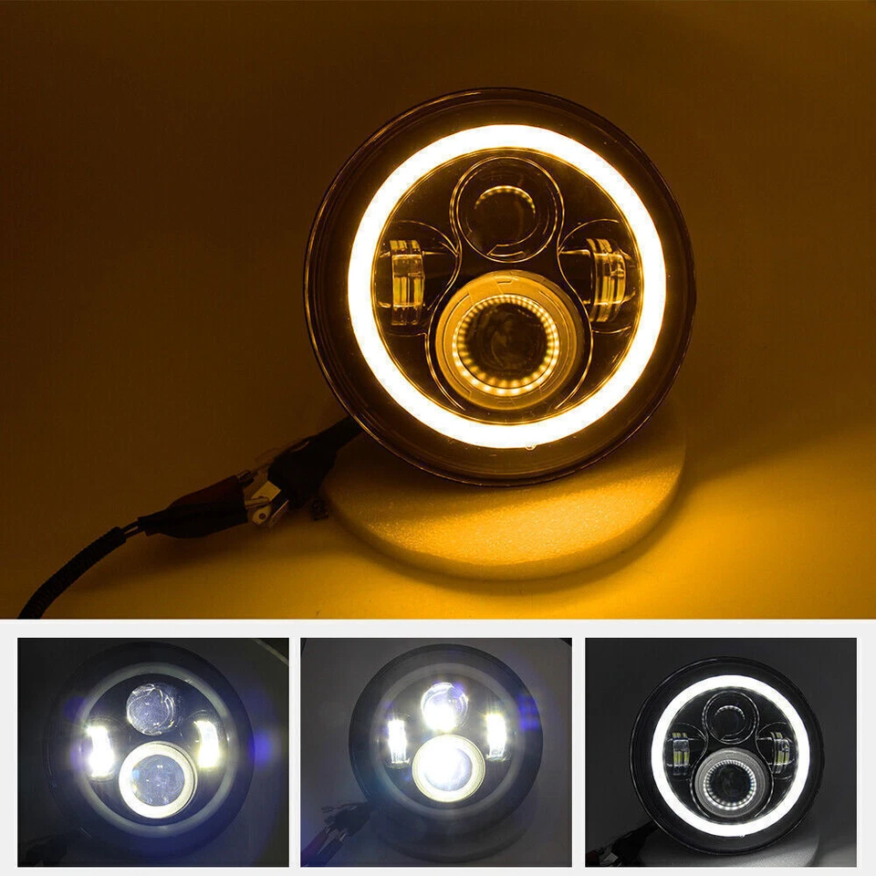 Par de Faróis de LED Redondos 7" Olhos de Anjo Feixe Hi/Lo Para Jeep Wrangler JK LJ TJ CJ - Imagem 4 de 4