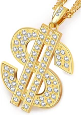 Pincute 18K Gold Plated Dollar Chain Necklace, Fake Gold Chain for Men, Dollar S