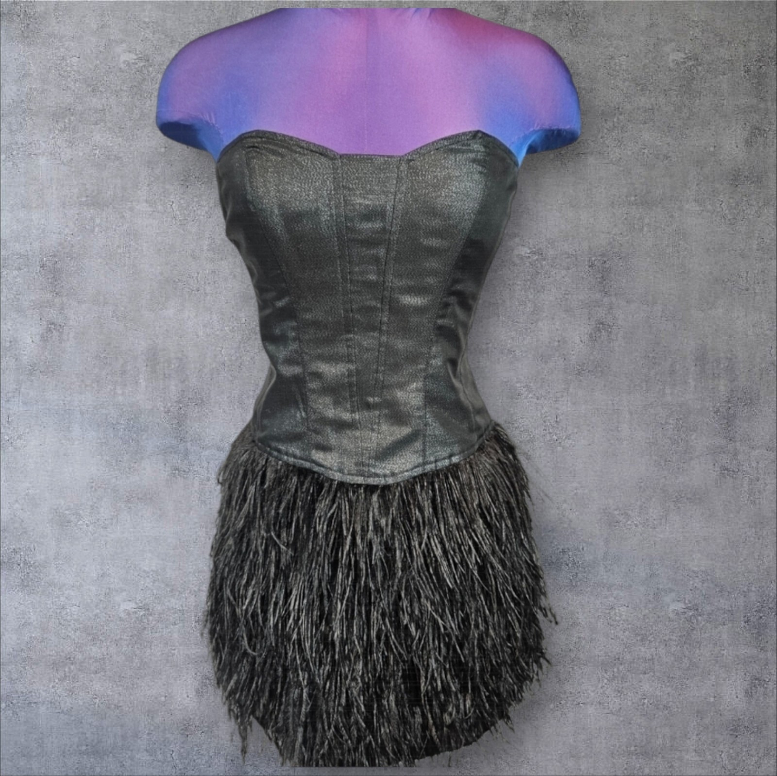 Betsey Johnson Black Faux Leather Ostrich Feather Strapless Dress Size 0