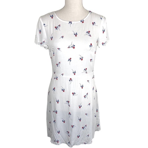 Free People White Rose Print Floral Rayon Mini Dress Size 0 90s Grunge Summer - Picture 2 of 10