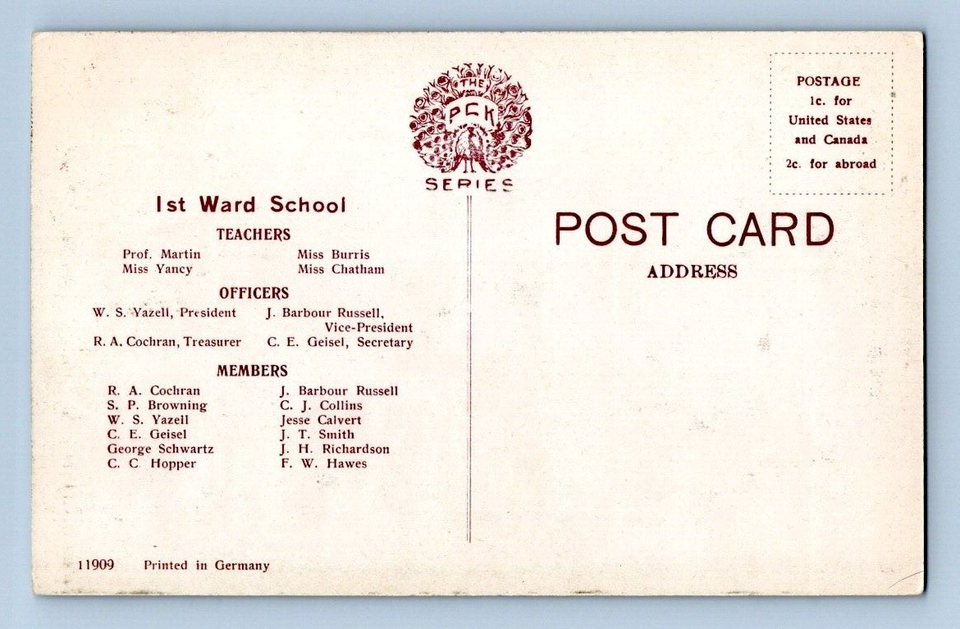 1908. MAYSVILLE, KY. 1ST WARD SCHOOL, MEMBERS AND STAFF ON BACK