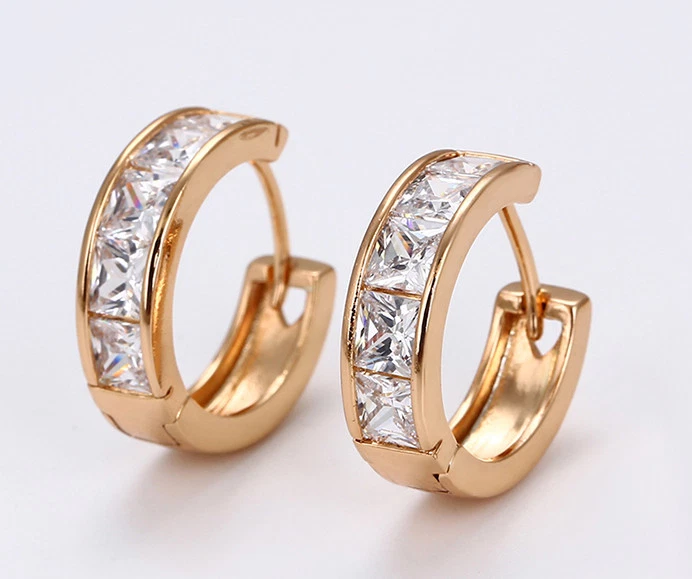 Luxus Ohrringe Creolen Zirkonia Kristalle Rolled Gold 18K vergoldet Damen - Bild 3 von 4