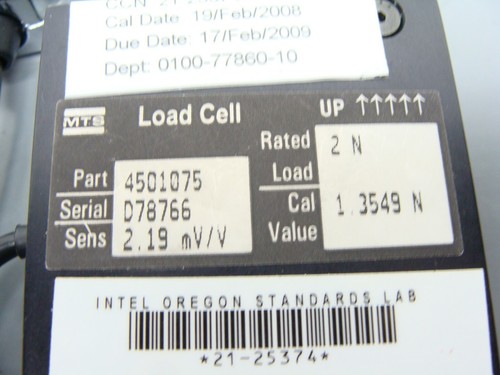 MTS Load Cell Transducer 4501075 2 N Rated, 2.19 mV/V Sensitivity - Picture 4 of 5