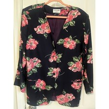 Vintage Alfred Dunner Navy Blue Pink Floral Abstract Blazer Suit jacket Large 14