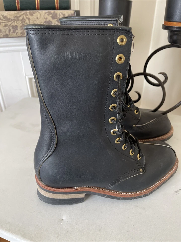 Botas de cuero negras con cordón resistentes al aceite de nailon con cordones talla 7 Foto 2 de 4