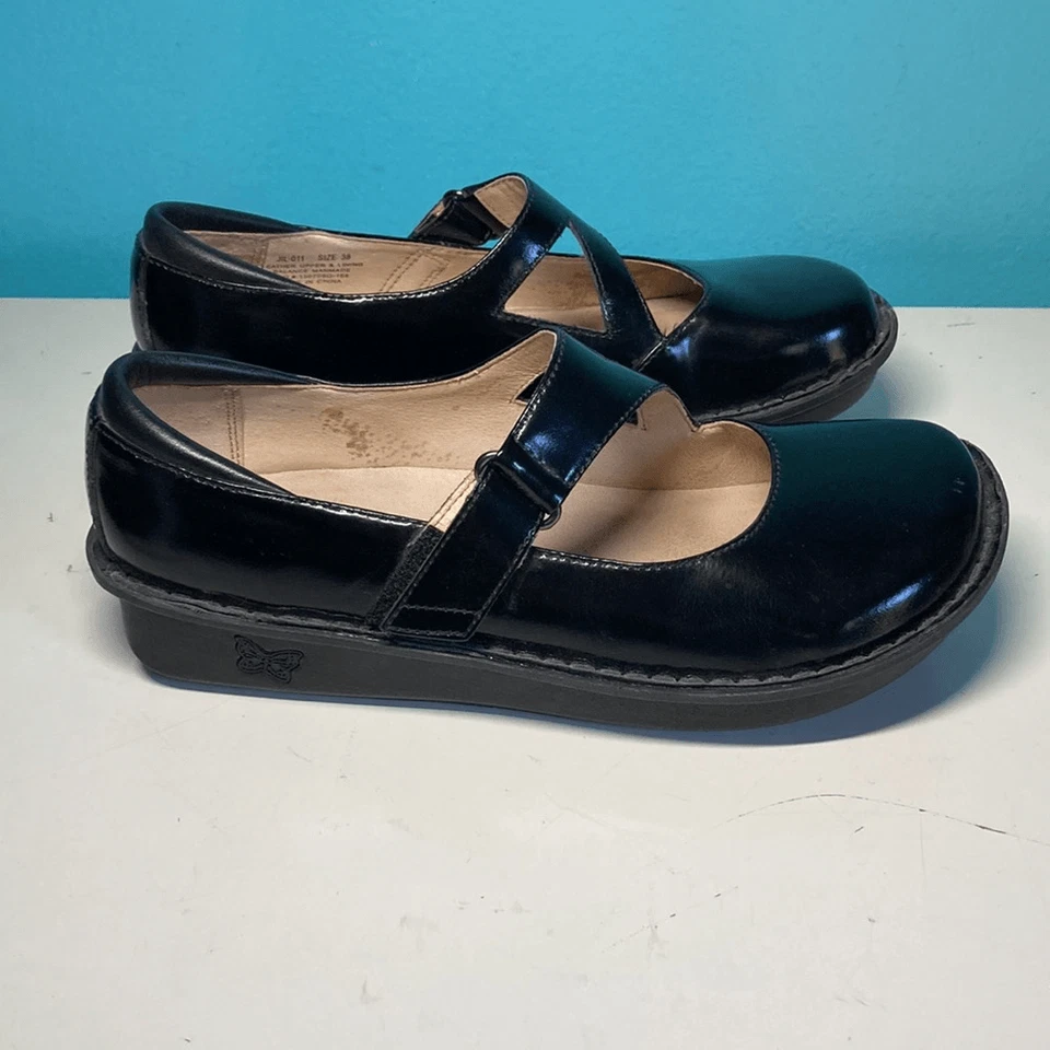 Alegria Mary Janes Black Patent Leather Platform Size 38  US Womens 7.5 Buckles - Image 2 of 4