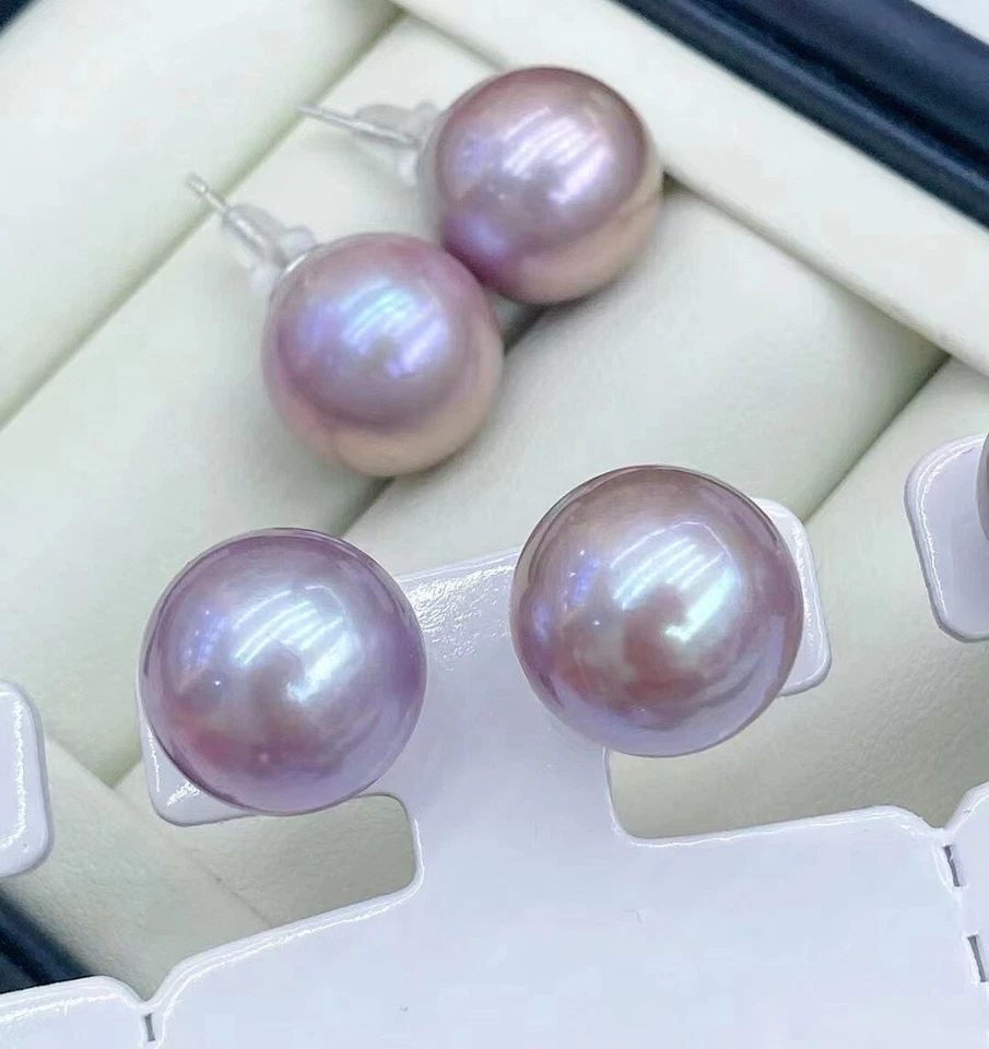 Precioso Pendiente Perla Lavanda Redonda Mar Sur 11-12mm 18k Foto 3 de 3