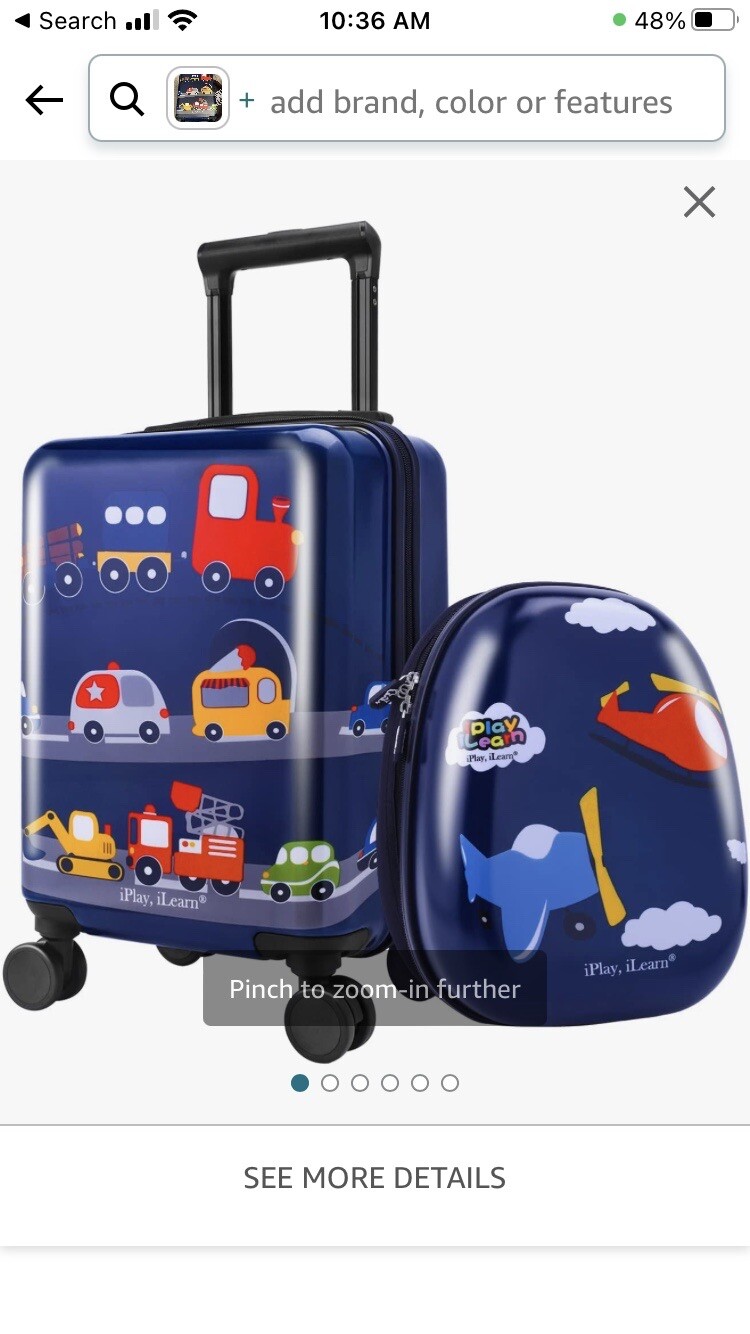 NEW iPlay, iLearn Kids Luggage Set Hard Shell Wheel Suitcase Cars Helicopter 18"