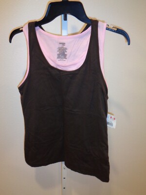Danskin Now Layered Tank Top Size Medium Pink Brown Cotton NWT Style DL30T024