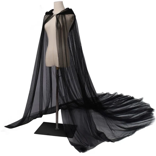 Lady Mesh Hooded Cape Cloak Top Bridal Halloween Party Retro Fancy Dress Loose - Picture 2 of 19