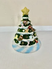 Vintage Vicky Howard Ceramic Decorated Christmas Tree Candle Holder 6.5” 