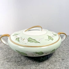 VTG 1950s Noritake ADRIENNE 9" Covered Round Vegetable Tureen Dish Green Gold