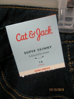 Jeans Cat & Jack Bambina Super Skinny Blu Indaco Taglia 16 - Nuovo Con Etichette