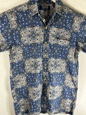 Vintage Ono  Co Medium Blue Hawaiian Shirt Cotton Summer Vacation Casual Dress