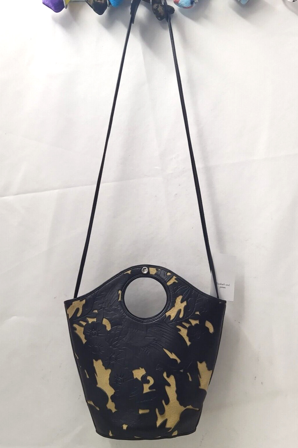 Elizabeth and James Black Leather Artisan Embossed Market Shopper Satchel Bag image 7