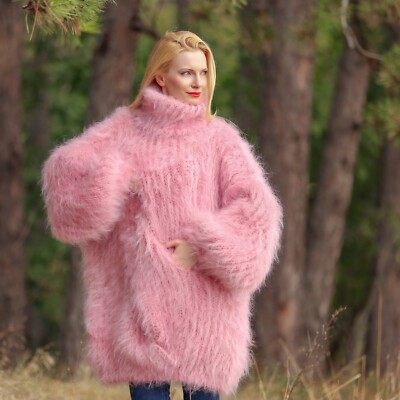 SuperTanya fuzzy pink sweater cable mohair brushed pullover, ready