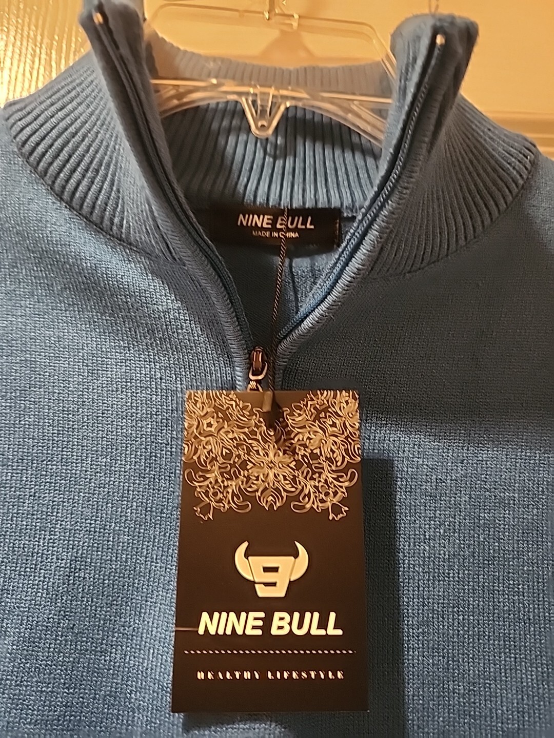 Nine Bull Sweater Mens L Teal Soft Knit Grandpa Style Ribbed Waist Comfort
