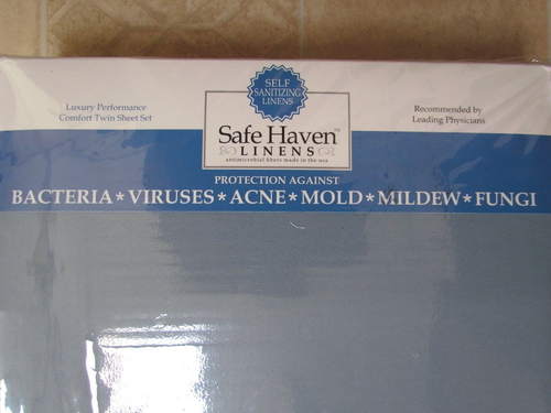 Beacon Safe Haven Linens Blue Twin Sheet Set Bacteria Virus Mold Acne Protection - Picture 2 of 5