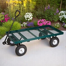 Garden Cart Wagon 1000 Lbs Heavy Duty Yard Mesh Deck Steel Wagon Utility Cart