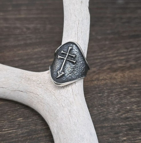 Native American Navajo Tufa Cast Sterling Silver Dragonfly Cross Ring Size 10 - Picture 7 of 10
