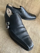 PRADA Men’s Black Pebbled Leather Double Monk Strap Shoes Size UK 7 || US 8