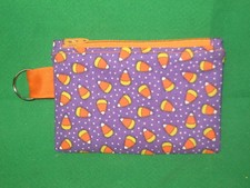 "CANDY CORN" Coin Purse w/ Key Ring- Handmade-Purple