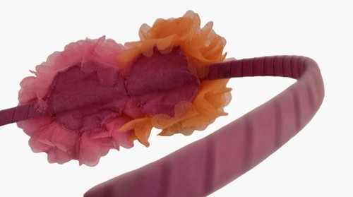 Pink Orange Flower Headband Girls Faux Flower Pom Pom - Picture 9 of 12