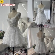Elegant Mini Wedding Dresses Spaghetti Strap Short Lace 3D Flowers Bridal Gowns