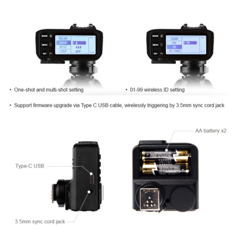Godox Wireless Flash Trigger X2T-N 2.4G compatibel met Nikon i-TTL HSS1/8000s HSS camera, met 5 groepstoetsen, bluetooth-verbinding