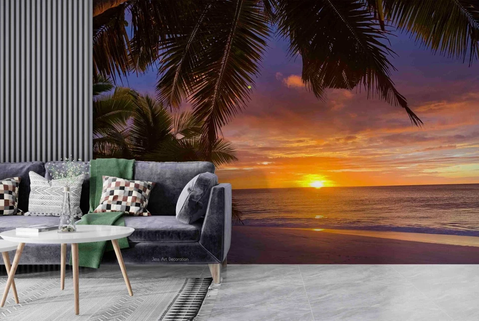 Murales de pared 3D Sunset Sky Sea coco árbol papel tapiz murales pegatina de pared Foto 4 de 4