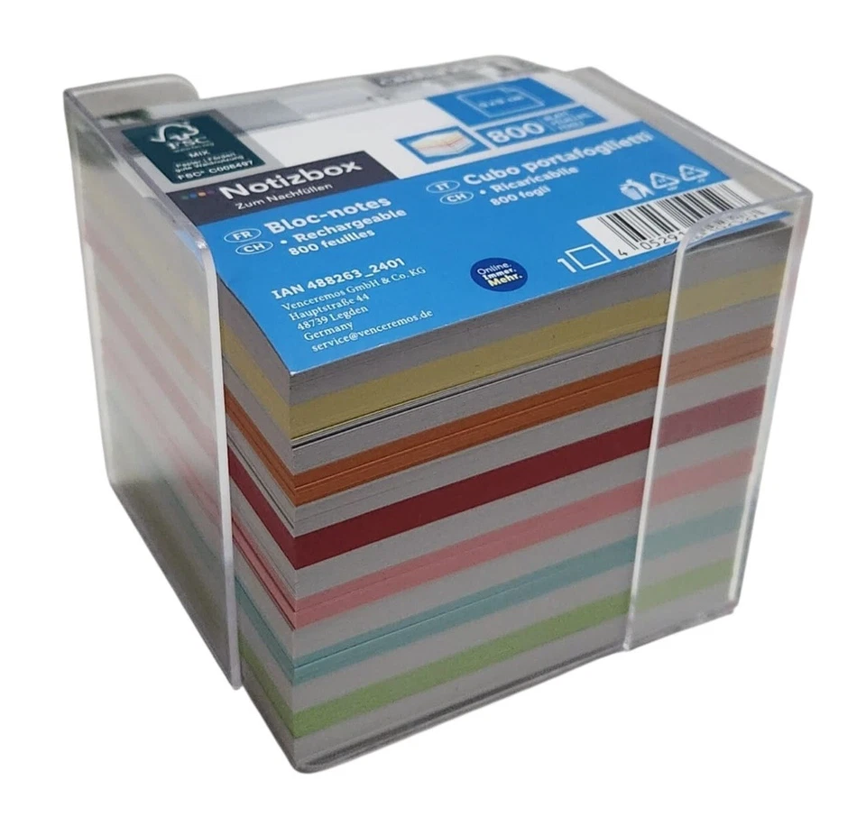 5 x 800 Notizzettel bunt o. weiß Zettelbox Notizwürfel Notizbox 9x9cm Zettel - Bild 2 von 2