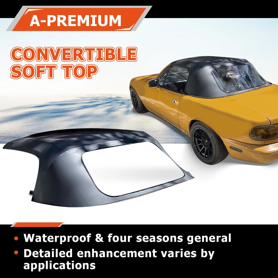 Fits Mazda Miata 1990-2005 Black Convertible Soft Top w/ Plastic Window - Image 4 of 4
