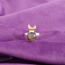 Natural Labradorite 925 Silver Solitaire Ring Size For Girls
