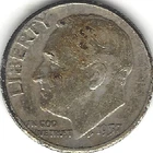 1957-P,  Roosevelt Dime, Silver, circulated (U.S. Coin, Money Collectible)
