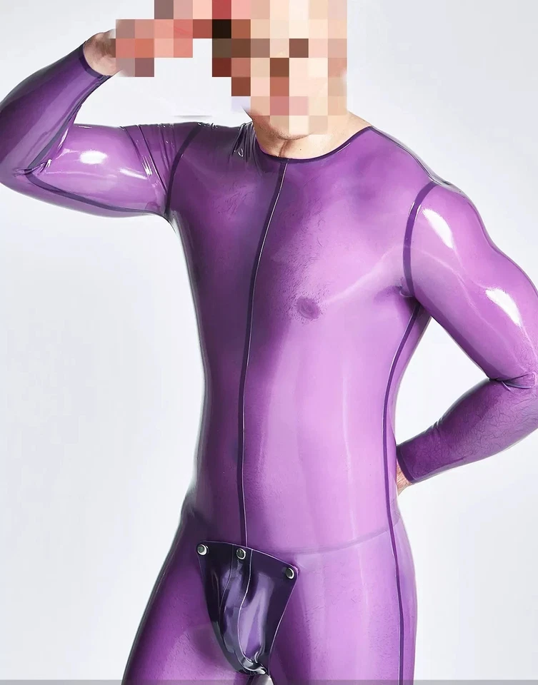 Male Latex Bodysuit with Codpiece Pocket Neck entry Rubber Catsuit no Zip Custom - Image 3 of 4