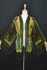 Classic Olive Green Hippie Peacock Fringe Duster Kimono Opera Jacket  Velvet