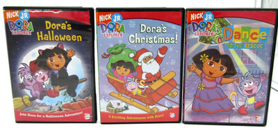 Nick Jr. Dora the Explorer Lot Of 3 Dance to the Resuce Doras Halloween & XMAS