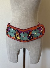 Vintage 90s Salenas Collection Abstract Waist Belt Leather Colorful Women's M
