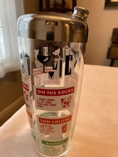 VTG Glass Cocktail Drink Shaker/Mixer & Chrome Lid With 12 Recipes 