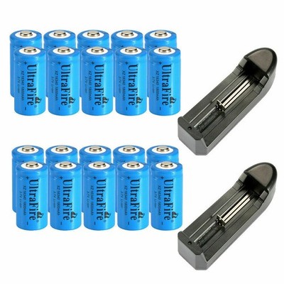 UltraFire 16340 Battery 3.7V 1800mAh Li-Ion Rechargeable CR123A Cell Charger Lot