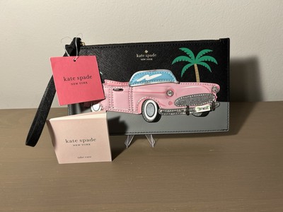 NEW Kate Spade Wallet Wristlet Checking In Pink Cadillac Car Ariah